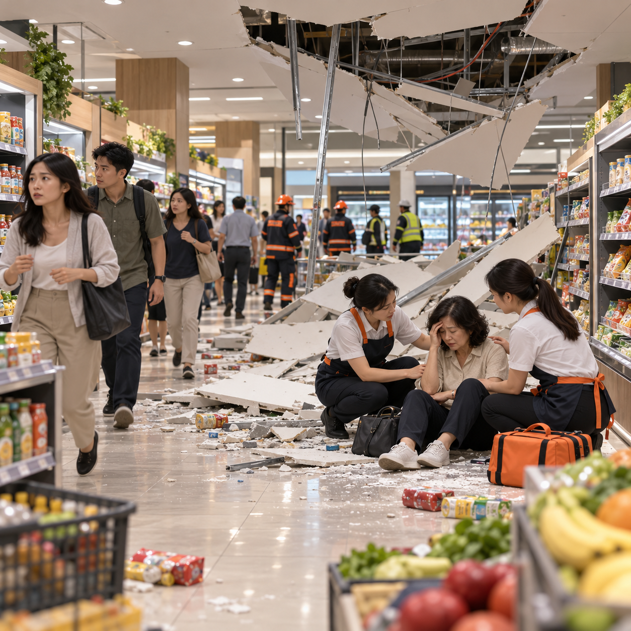 韩国大邱一超市天花板坍塌 至少38人受轻伤