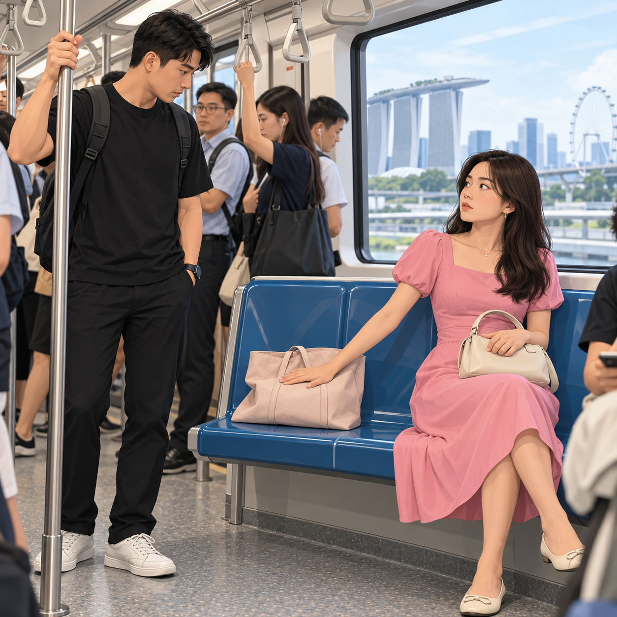 女子疑似用手占住地铁空座，拒绝乘客入座