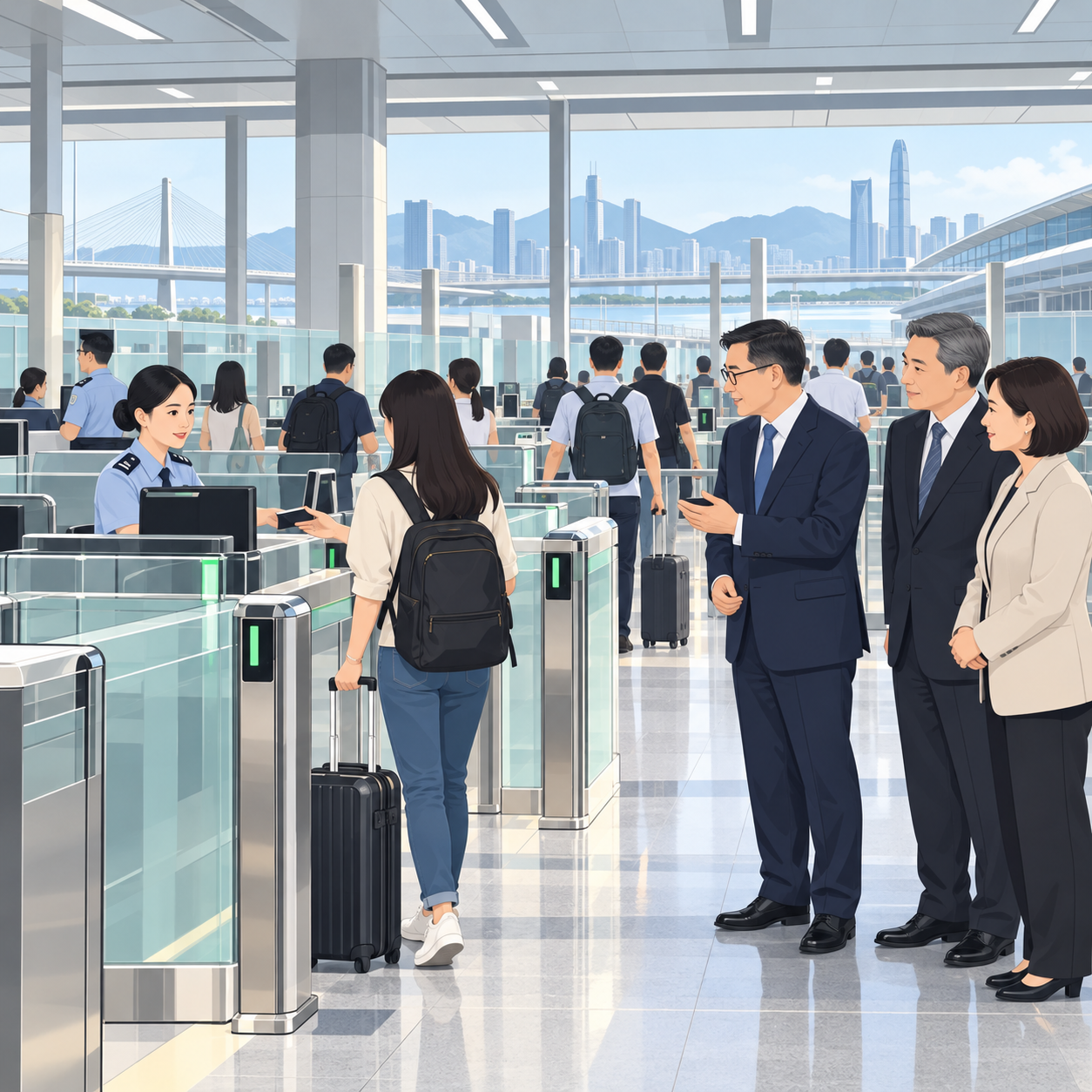 新皇岗口岸启用，港府官员视察通关情况