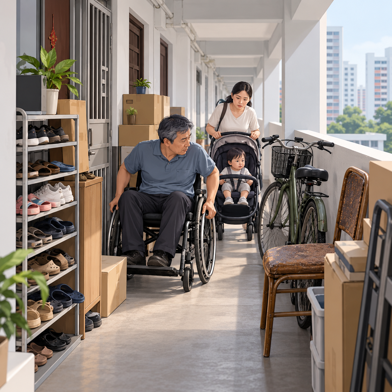 组屋走廊不是私人储物空间，堆放杂物恐妨碍通行