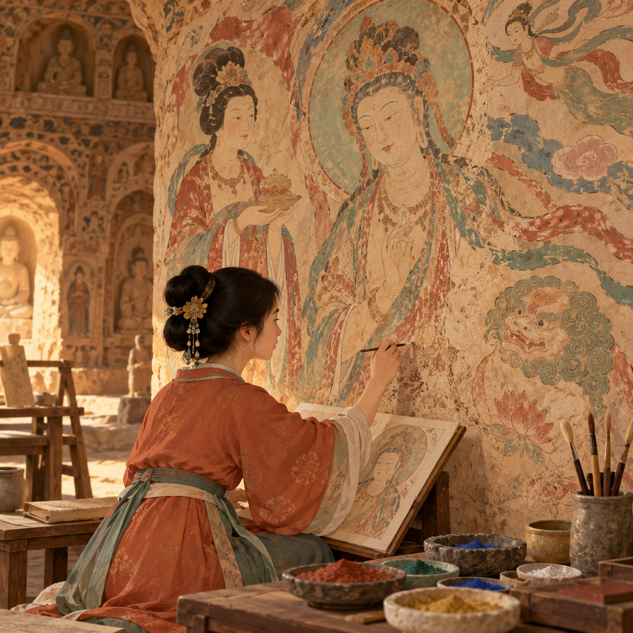 “敦煌之女”史敦宇在新加坡展出敦煌壁画临摹作品