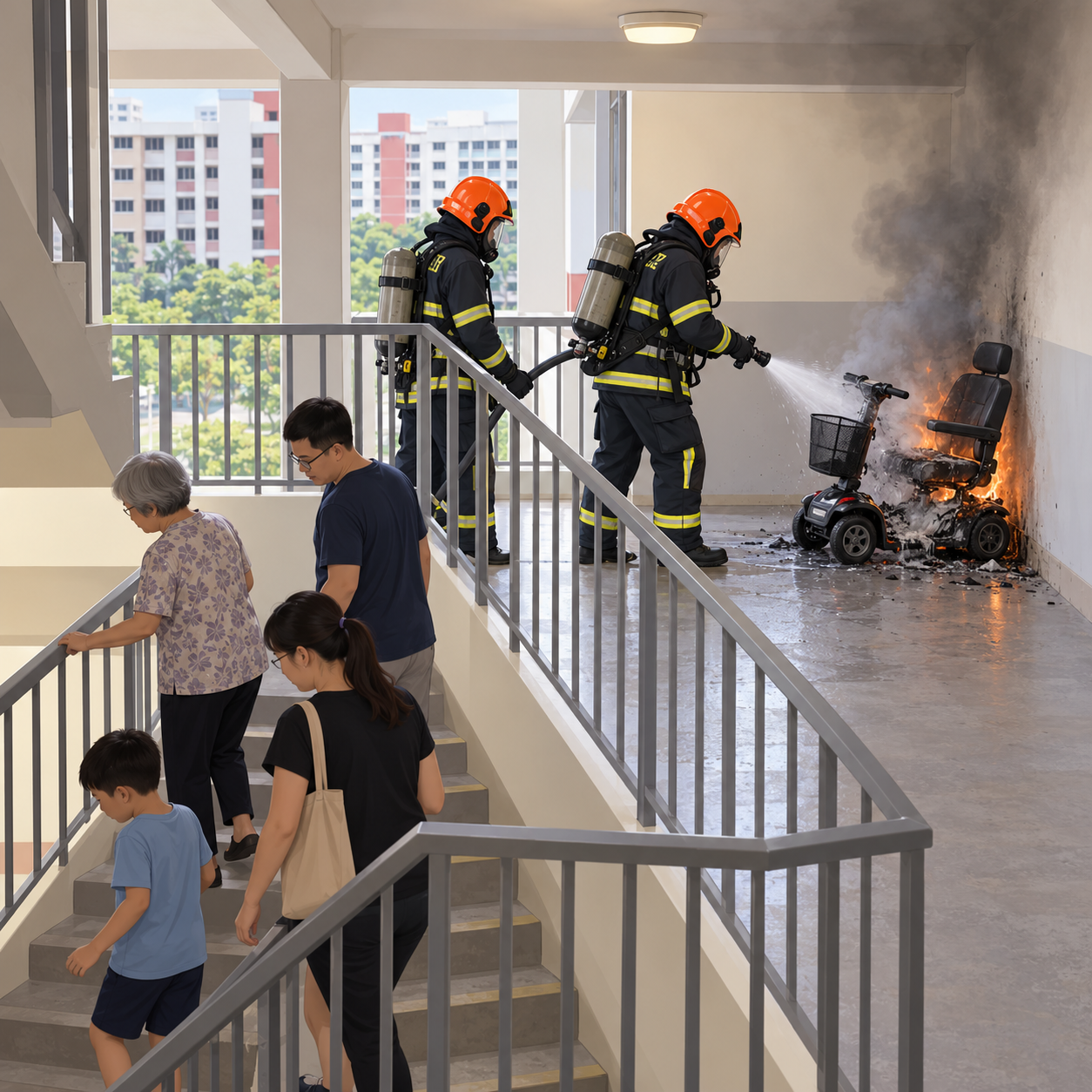 义顺组屋发生代步辅助器起火事故，超过50人疏散
