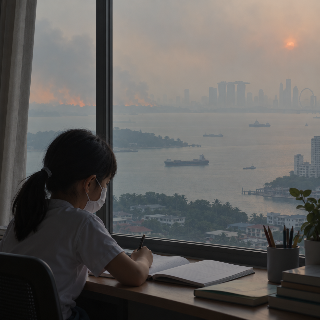 印尼多地烟霾恶化，北苏门答腊学校改居家学习