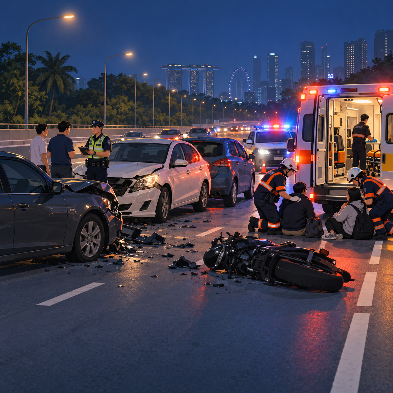 PIE发生多车事故 两名司机协助警方调查