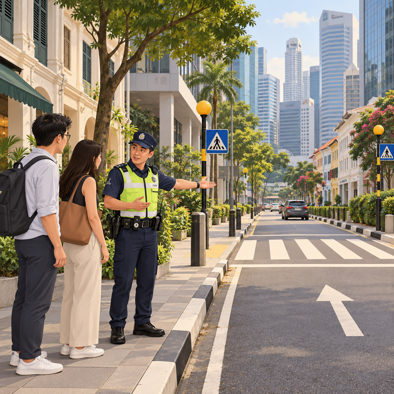 新加坡警方提醒行人勿乱穿马路：市中心单车道也不例外