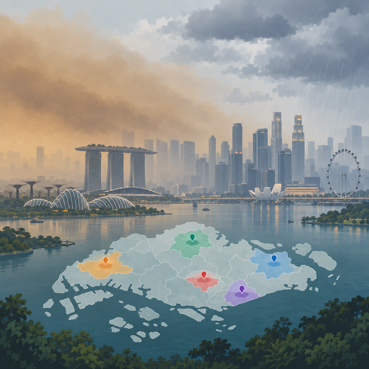 新加坡雾霾加剧，五大区域空气质量转差