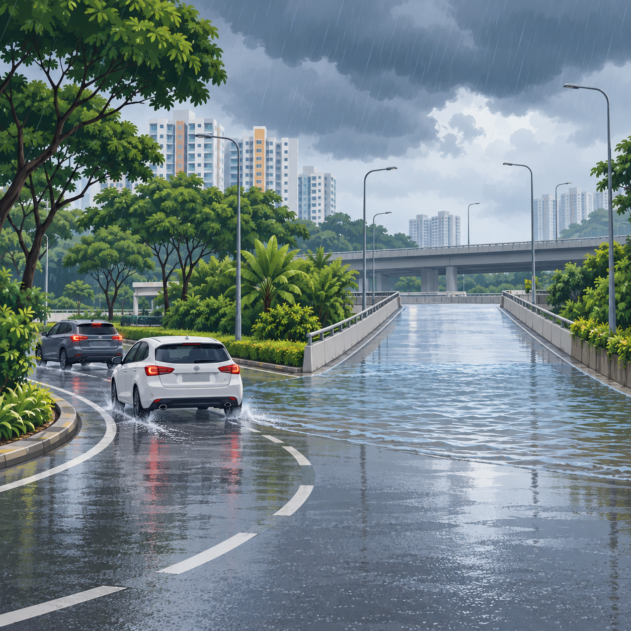 Punggol Way一处路段有突发水患风险，建议驾驶者避开