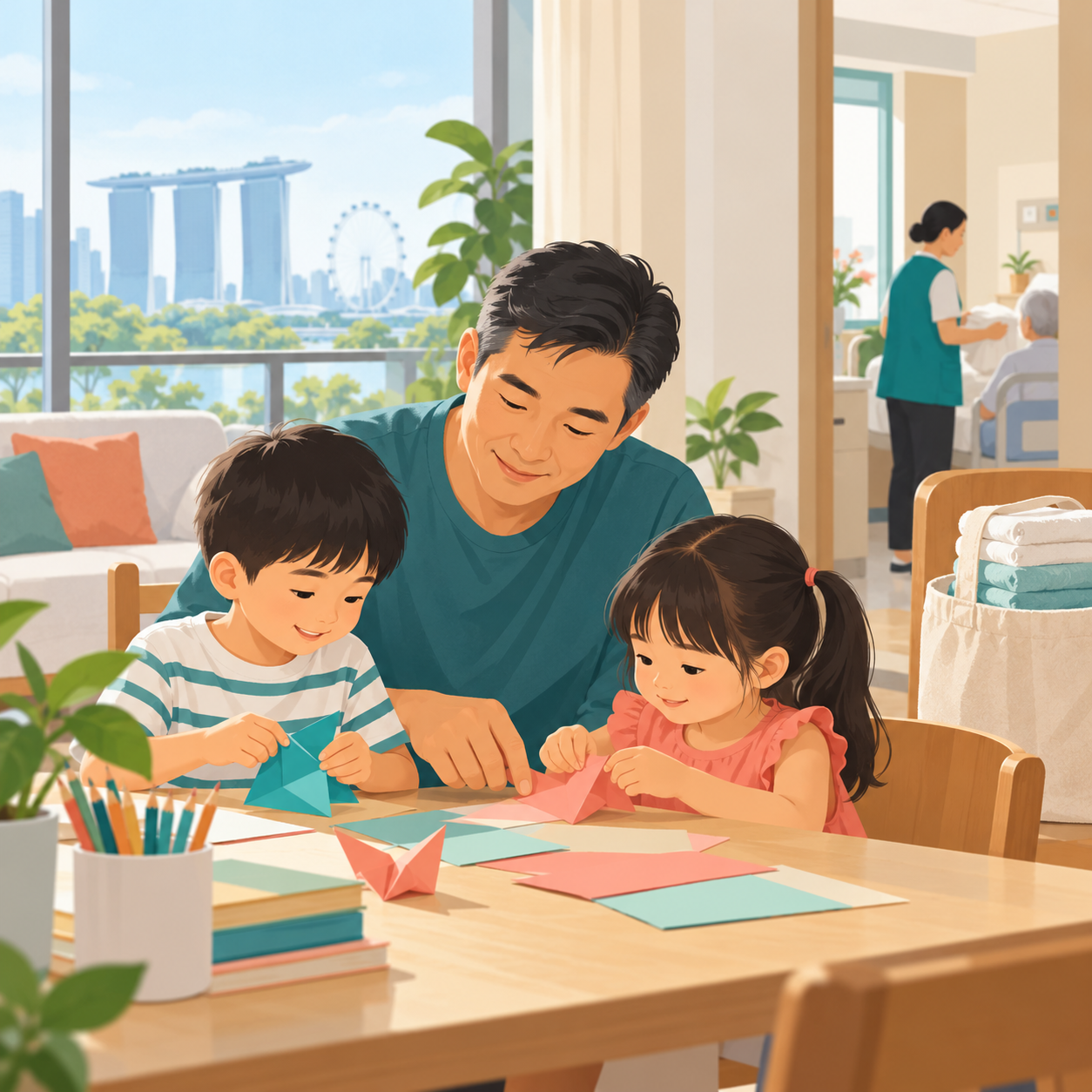 台湾医生移居新加坡后暂无法执业，做全职爸爸并在社区医院当义工