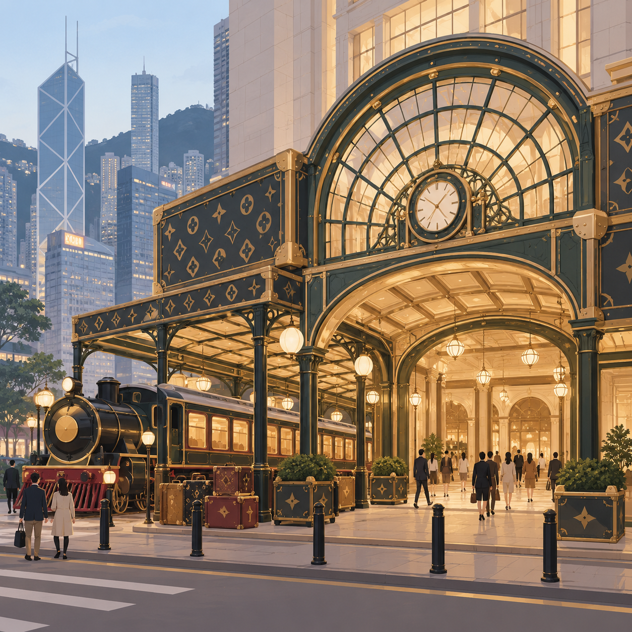 路易威登香港置地旗舰店外墙焕新，以旅行艺术打造复古车站