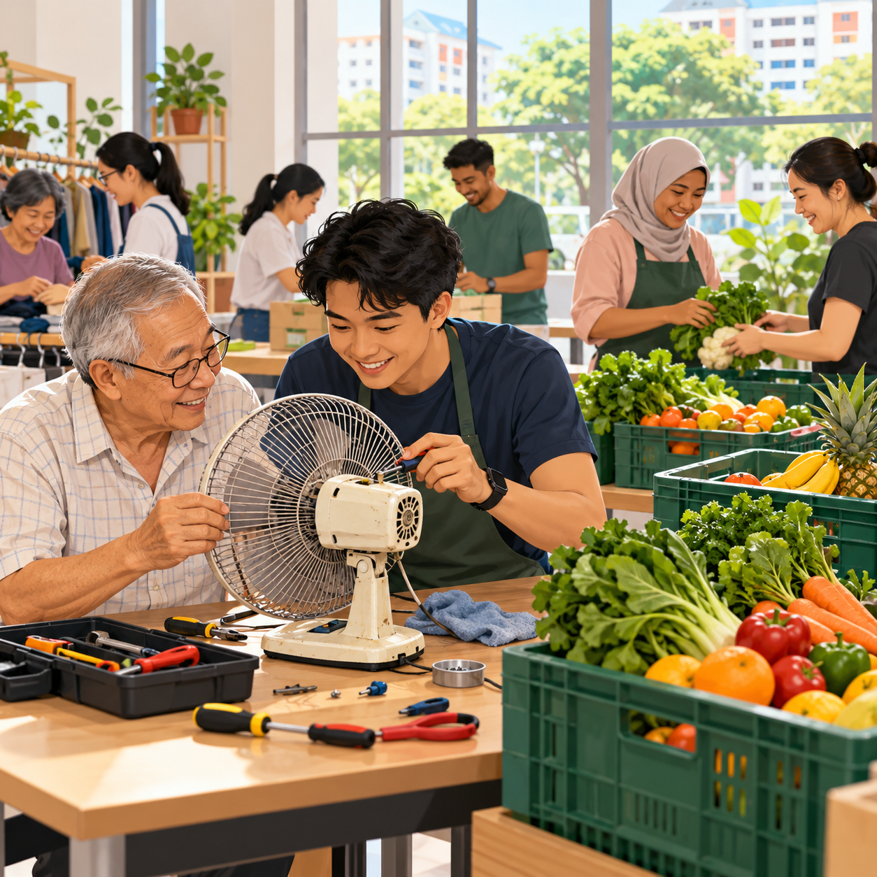 新加坡志愿团体修理物品、拯救食物，也凝聚社区力量