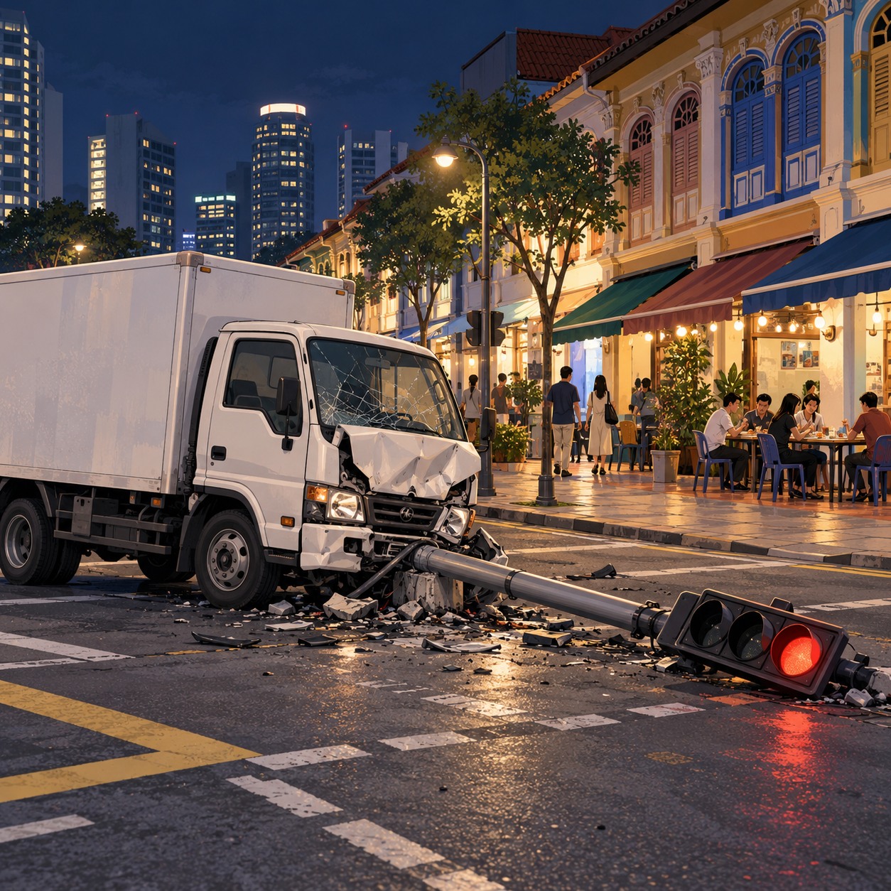 货车撞上惹兰勿刹与吉真那路交界处交通灯