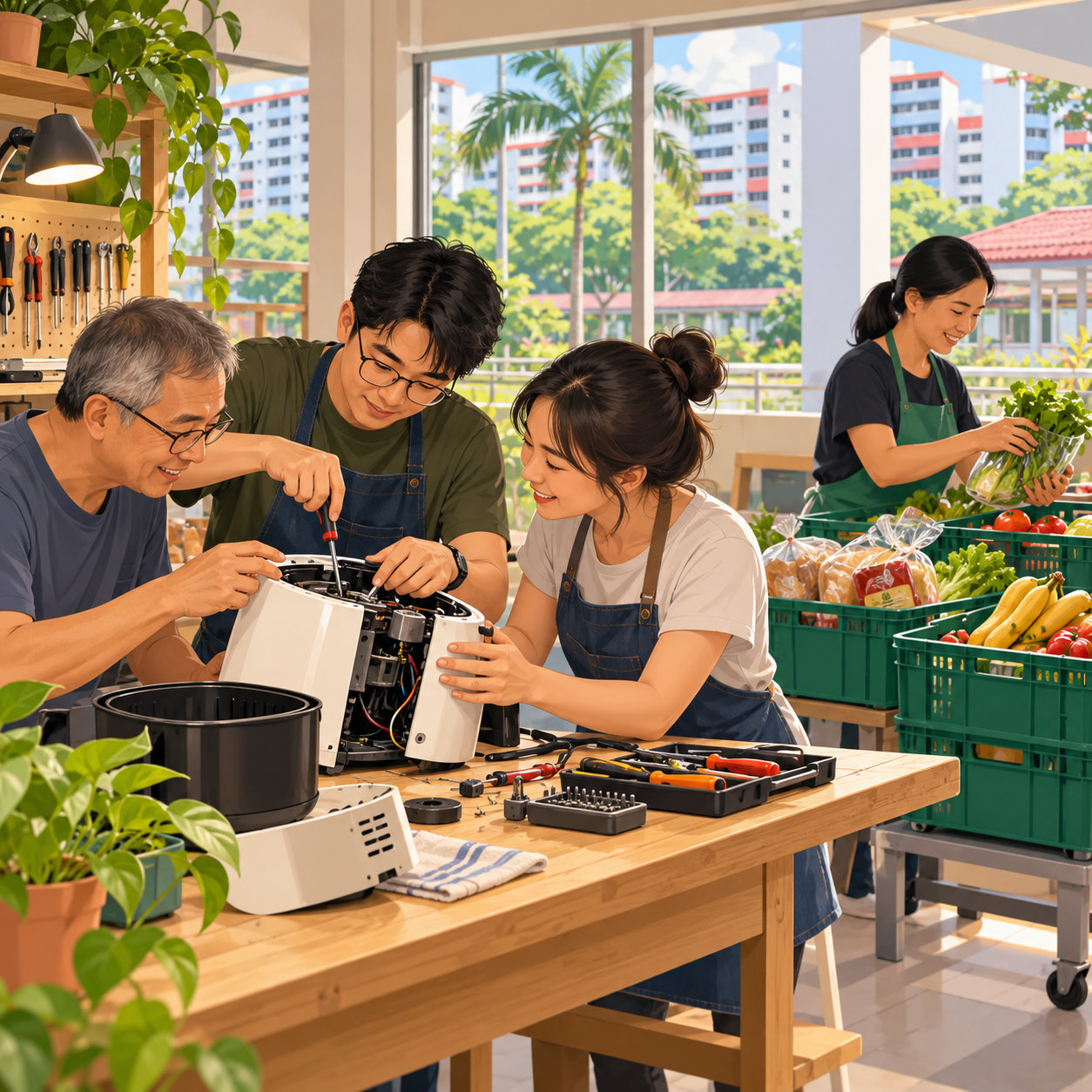 新加坡志愿团体修理家电、救援食物，回应社区需求